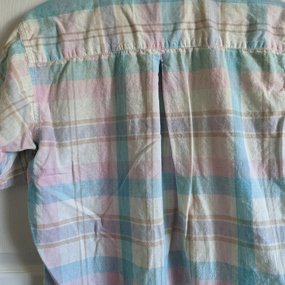 Address unknown Men's Button up shirt small pastel plaid short sleeve top white - Picture 10 of 12